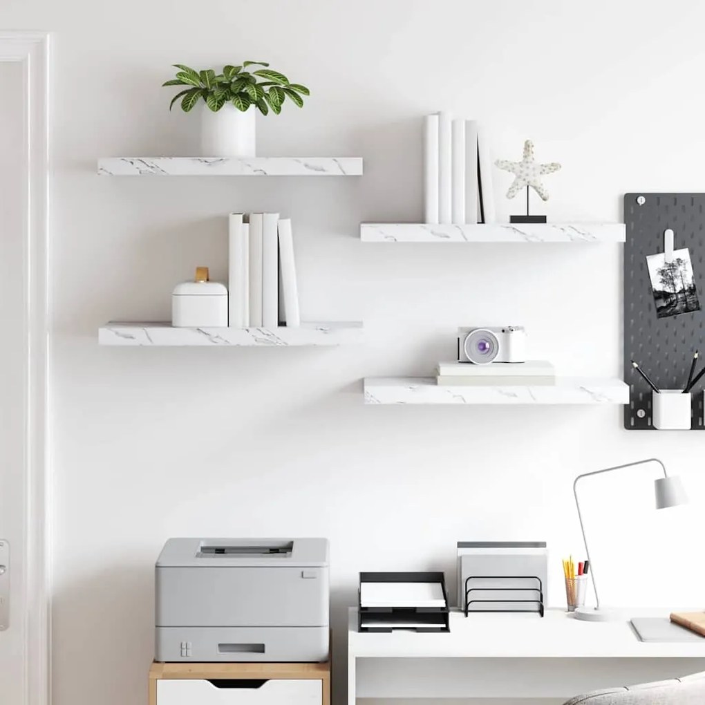 vidaXL Ράφι Τοίχου Επιτοίχιο 4 pcs Λευκό Μάρμαρο 50 x 23 x 4 εκ.