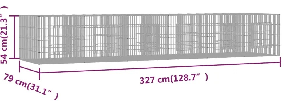 vidaXL Κλουβί Κουνελιών 6 Πάνελ 327x79x54 εκ. από Γαλβανισμένο Σίδερο