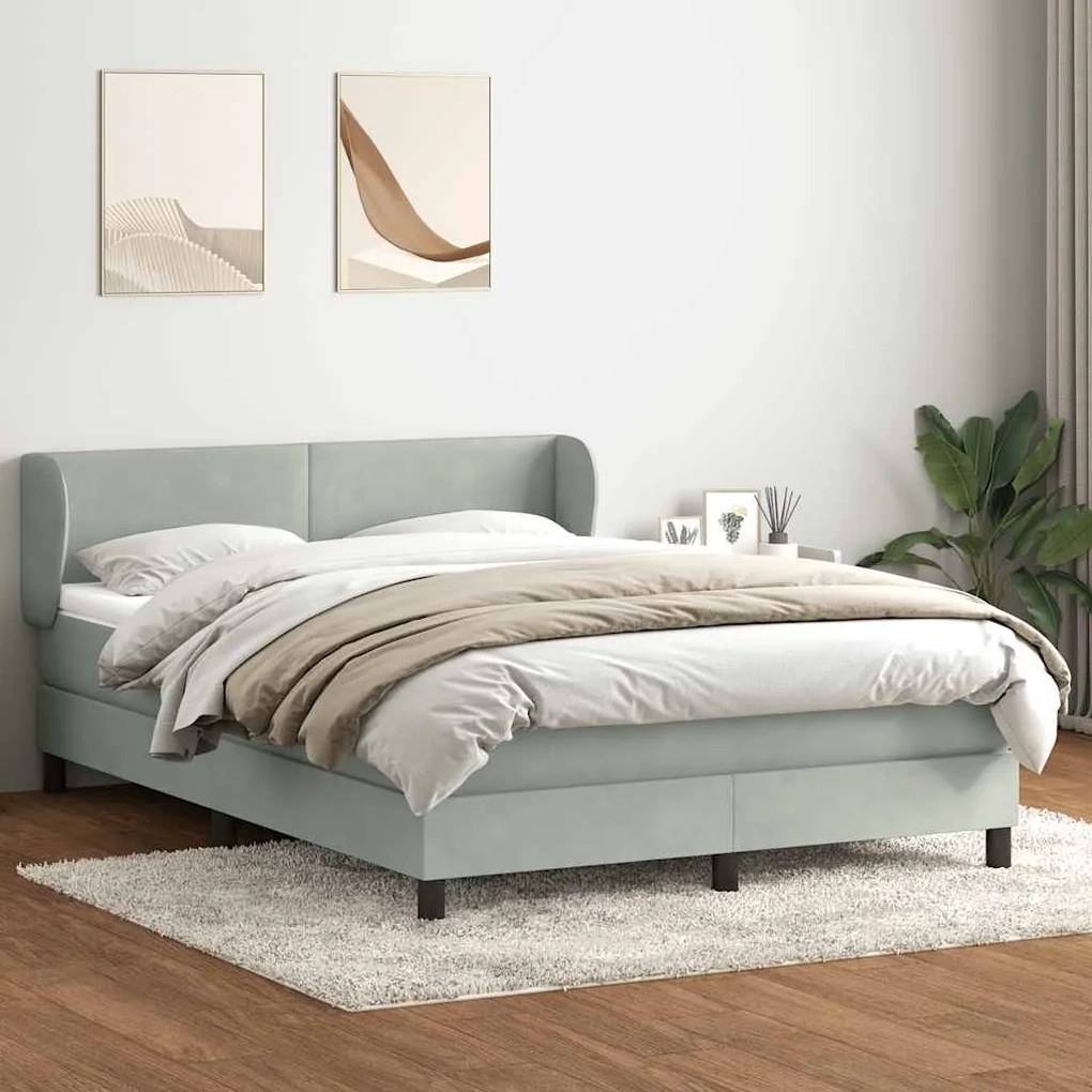 vidaXL Κρεβάτι Boxspring με Στρώμα Ανοιχτό Γκρι 140x210 εκ. Βελούδινο