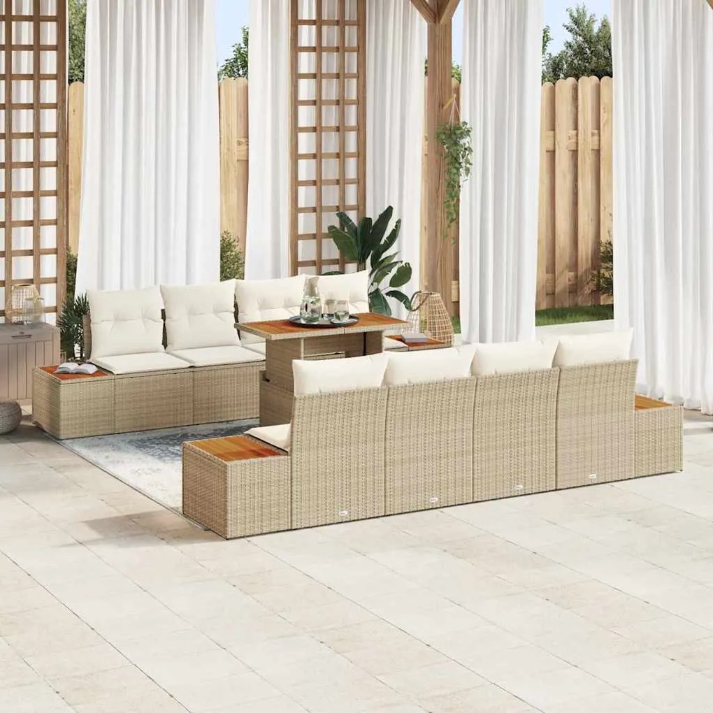 vidaXL Σέτ φαγητού για κήπο 9 pcs Μπεζ, Κρέμα 100 x 55 x 73 εκ
