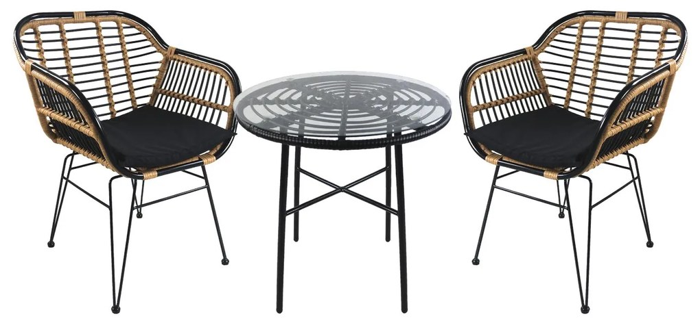 Σετ Τραπεζαρία Κήπου ArteLibre APPIUS Μαύρο Μέταλλο-Rattan-Γυαλί Με 2 Καρέκλες 14990370