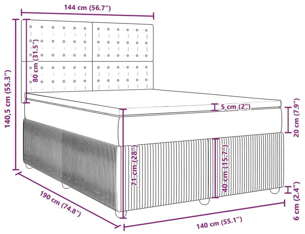 Κρεβάτι Boxspring με Στρώμα Taupe 140x190 εκ. Υφασμάτινο - Μπεζ-Γκρι