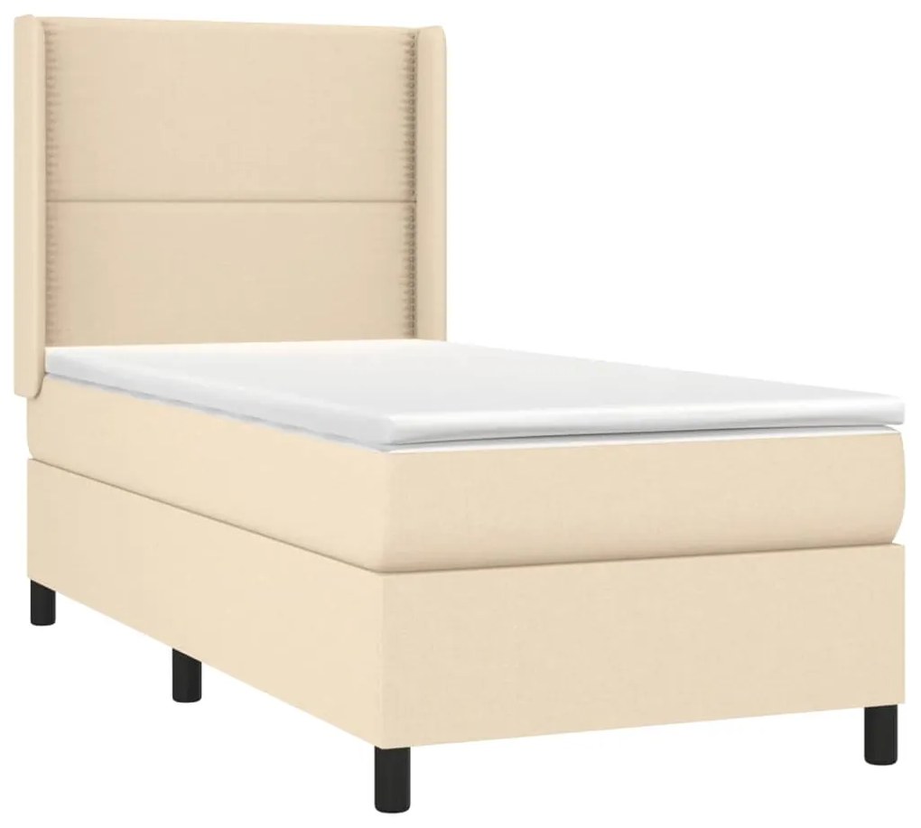 vidaXL Κρεβάτι Boxspring με Στρώμα &amp; LED Κρεμ 90x190 εκ. Υφασμάτινο