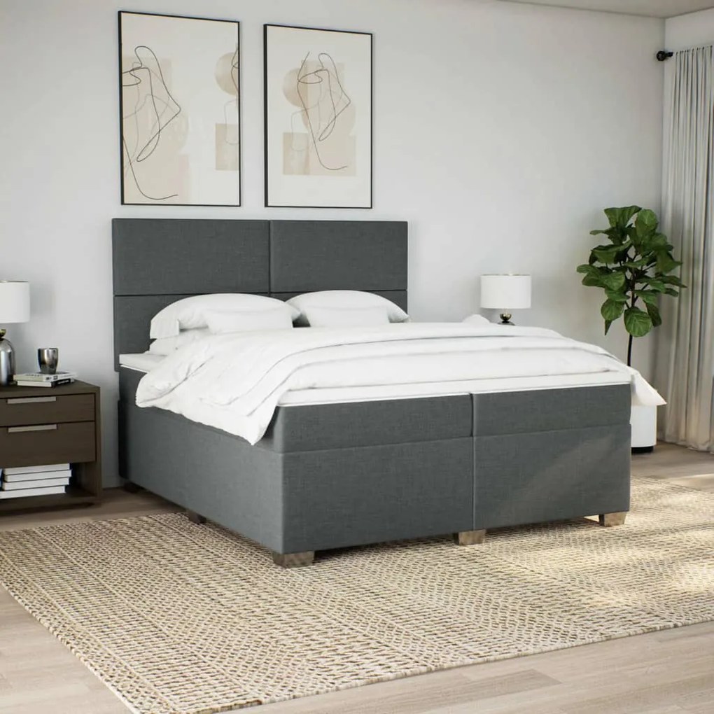 vidaXL Κρεβάτι Boxspring με Στρώμα Σκούρο Γκρι 200x200 εκ. Υφασμάτινο