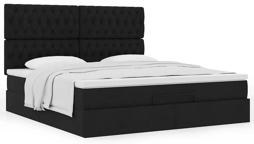 vidaXL Οθωμανικό κρεβάτι με στρώμα Μαύρο 160x200cm Ύφασμα