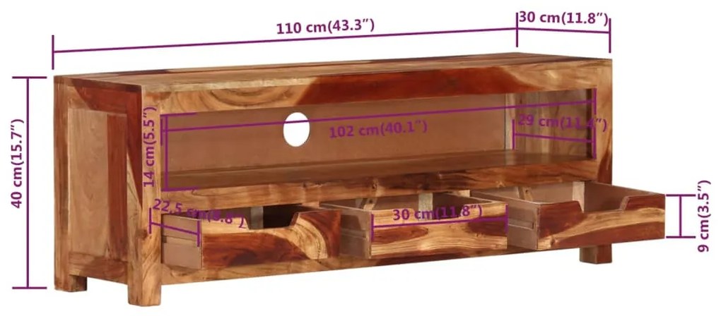 Έπιπλο Τηλεόρασης 110 x 30 x 40 εκ. από Μασίφ Ξύλο Ακακίας - Καφέ