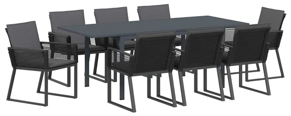 vidaXL Σέτ φαγητού για κήπο 9 pcs Μαύρο Πολυ ράταν