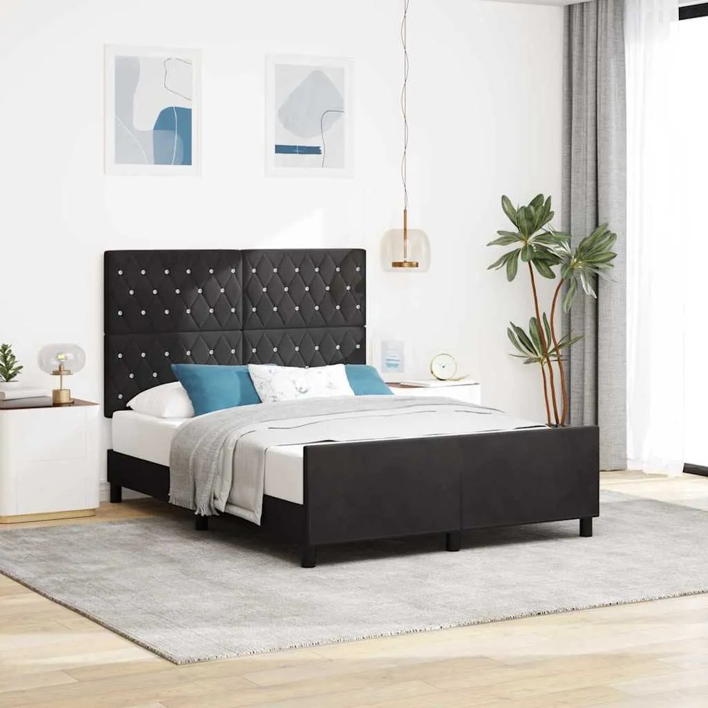 vidaXL Σκελετός Κρεβατιού με κεφαλάρι Μαύρο 140 x 200 cm Βελούδο