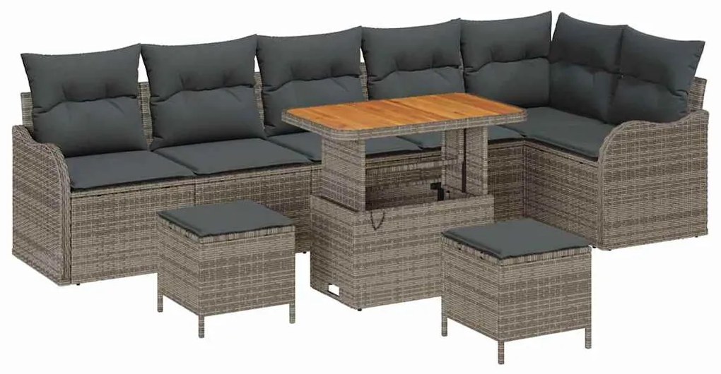 vidaXL Σετ Καναπέ Κήπου Ρυθμιζόμενο ύψος 9 pcs Γκρι συνθετικό ρατάν