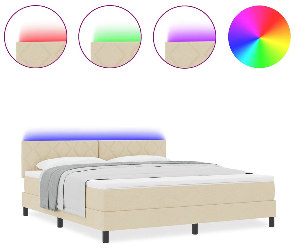 vidaXL Κρεβάτι με ελατήρια & Στρώμα LED κρεμ 180x200 εκ Ύφασμα