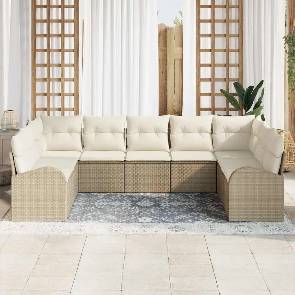 vidaXL Σετ Κήπου 9 Τεμαχίων με Μαξιλάρια, Μπεζ, Poly Rattan