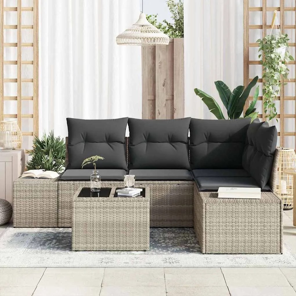 vidaXL Σετ Καναπέ Κήπου 5 pcs Ανοιχτό γκρι Πολυ ράταν