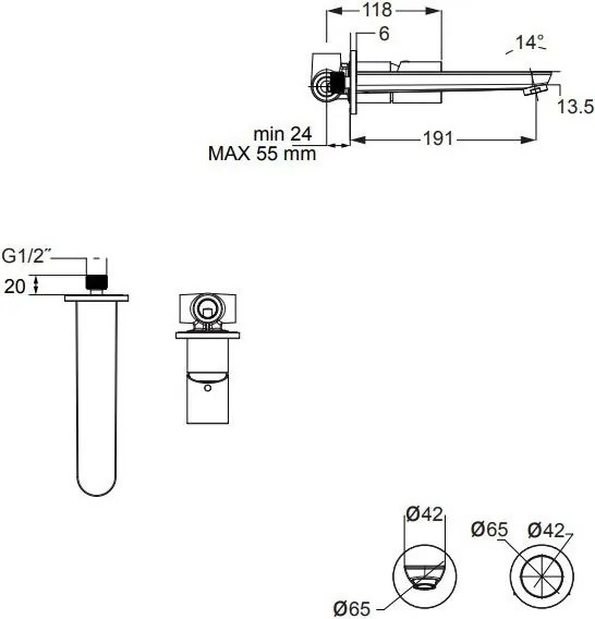 Μπαταρία νιπτήρα τοίχου Res-Pro Eurorama-Mauro