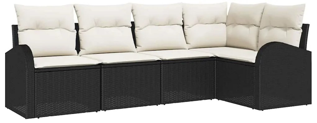 vidaXL Σετ Καναπέ Κήπου με μαξιλάρι 5 pcs Μαύρο και λευκό Πολυ ράταν