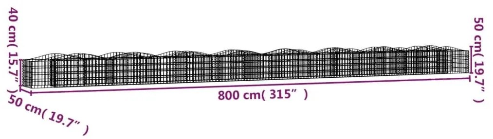 Συρματοκιβώτιο Τοξωτό 800x50x50 εκ. από Γαλβανισμένο Σίδερο - Ασήμι