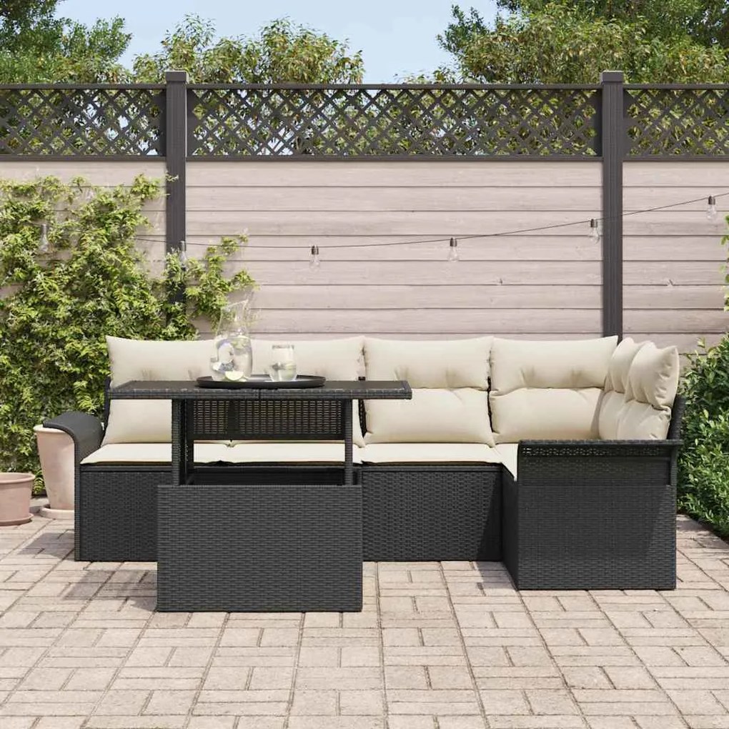 vidaXL Σετ Καναπέ Κήπου με μαξιλάρι 6 pcs Μαύρο Πολυ ράταν