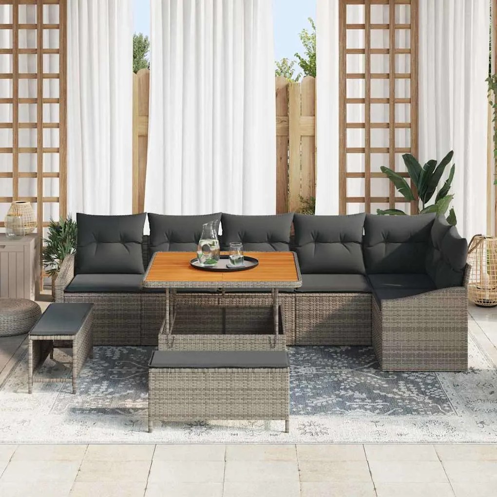 vidaXL Σετ Καναπέ Κήπου με μαξιλάρι 9 pcs Γκρι Πολυ ράταν