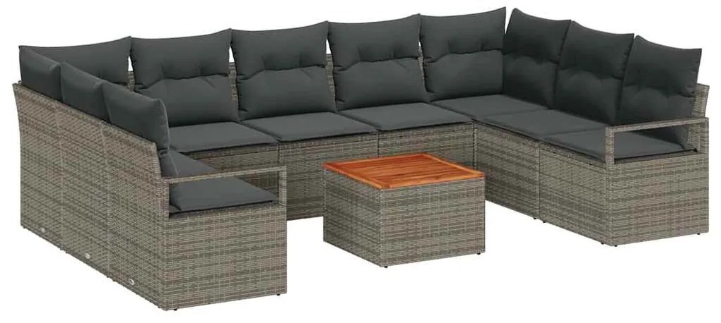 vidaXL Σετ Καναπέ Κήπου με μαξιλάρι 10 pcs Γκρι Πολυ ράταν