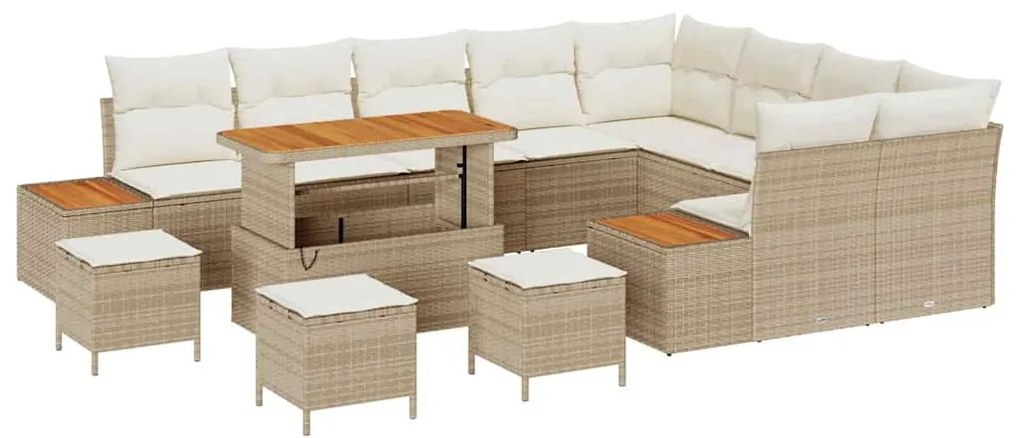 vidaXL Σετ Καναπέ Κήπου με μαξιλάρι 13 pcs Μπεζ Πολυ ράταν