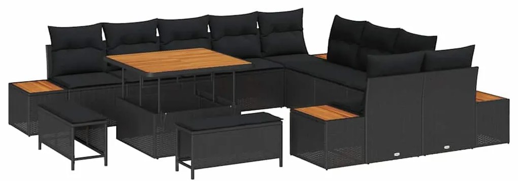 vidaXL Σετ Καναπέ Κήπου με μαξιλάρι 13 pcs Μαύρο Πολυ ράταν