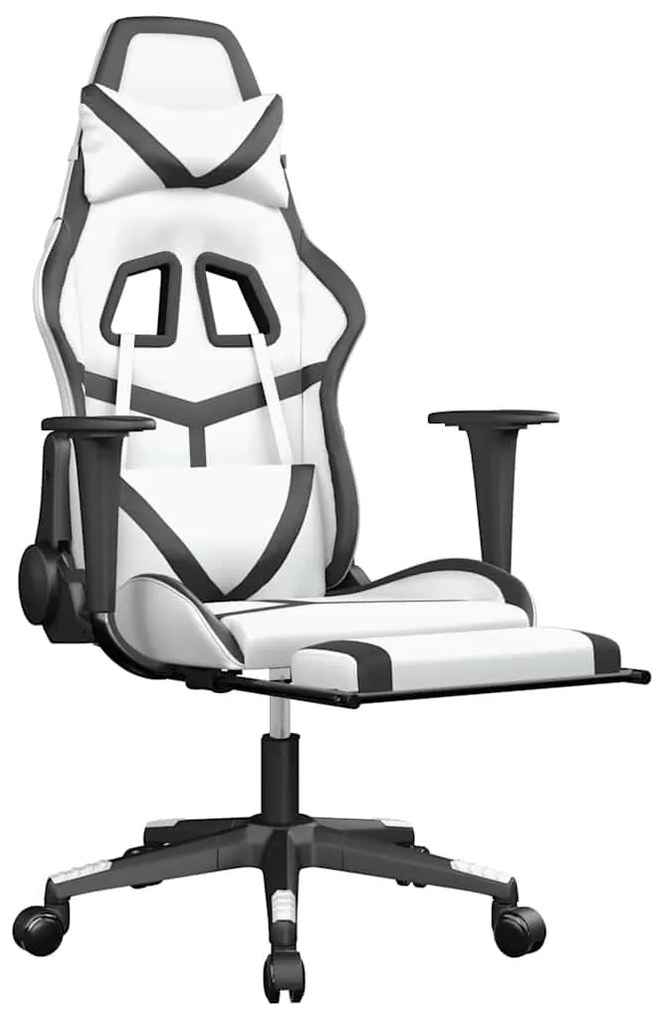 vidaXL Καρέκλα Gaming Μασάζ Υποπόδιο Λευκό & Μαύρο από Συνθετικό Δέρμα