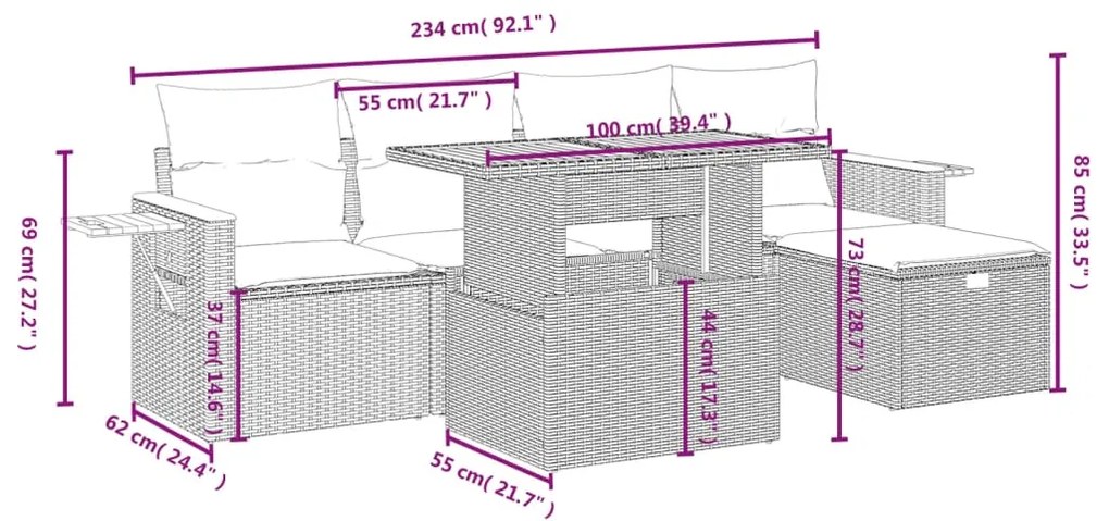 Σετ Καναπέ Κήπου 6 τεμ. Μπεζ Συνθετικό Ρατάν με Μαξιλάρια - Μπεζ