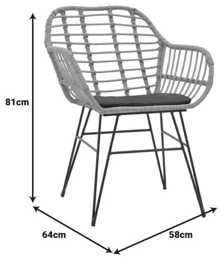 Τραπεζαρία Naoki V σετ 3τεμ rattan pe σε φυσική απόχρωση και μαύρο μέταλλο 80x80x78εκ 80x80x78 εκ.