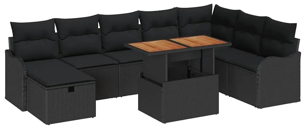 vidaXL Σετ Καναπέ Κήπου με μαξιλάρι 9 pcs Μαύρο Πολυ ράταν