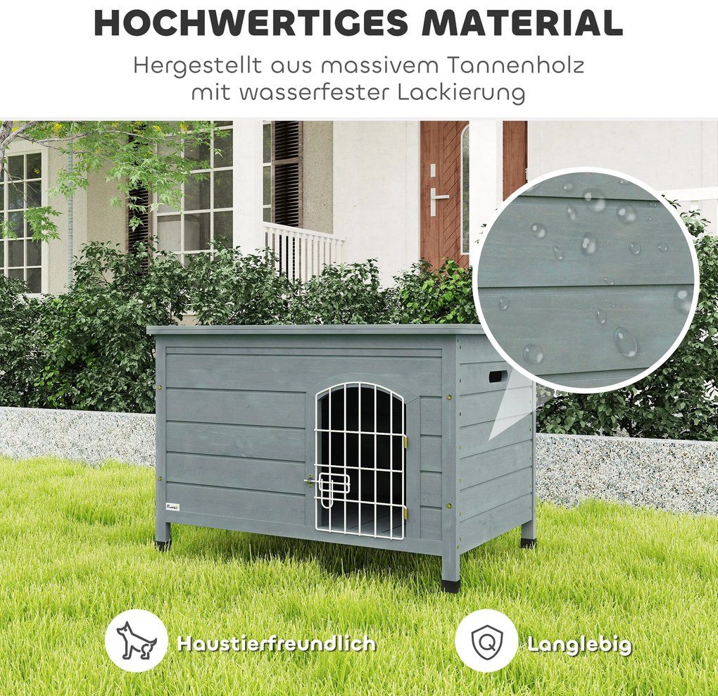 Σκυλοσπιτο PawHut με πόρτα, κουτί σκύλου, σπιτάκι κατοικίδιου, ξύλο ελάτης, Σκούρο Γκρι
