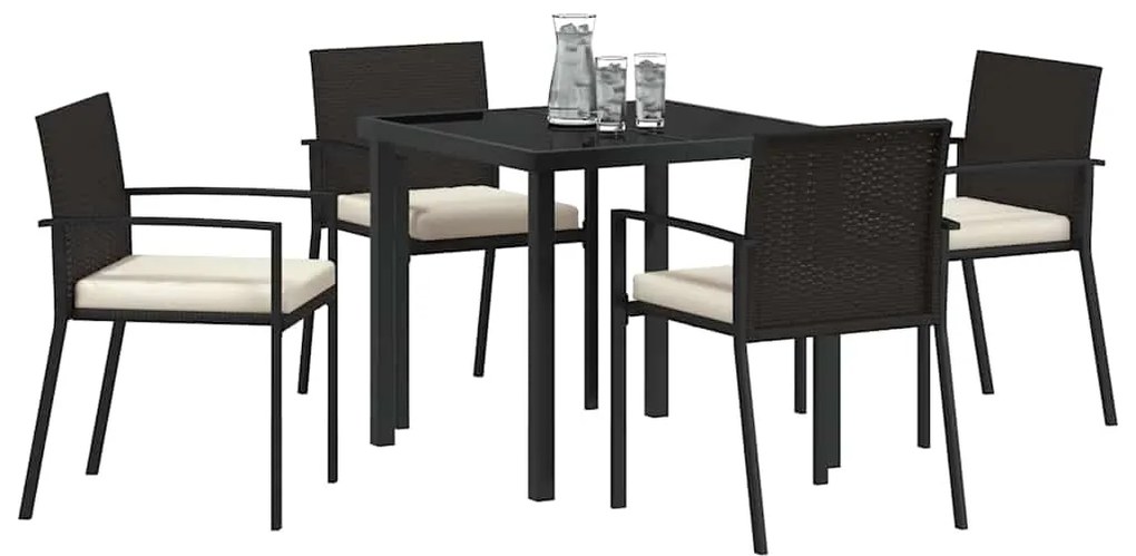 vidaXL Σέτ φαγητού για κήπο 5 pcs Μαύρο Πολυ ράταν
