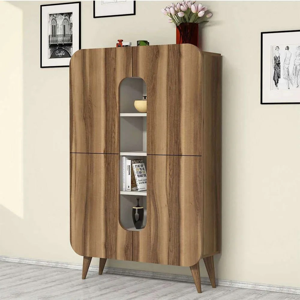 Ντουλάπι Mine 845HCT3908 93x31,8x144cm Walnut-Cream Μοριοσανίδα, Μελαμίνη