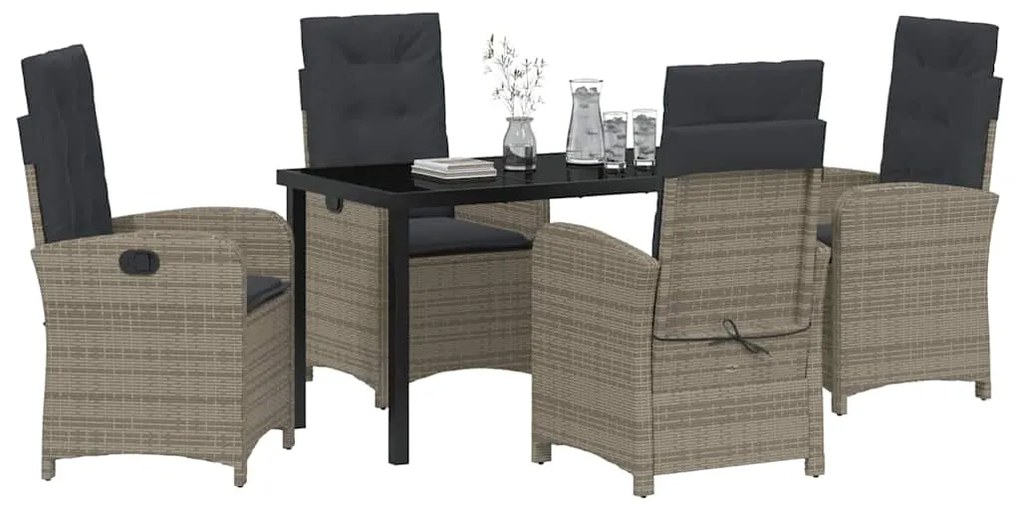 vidaXL Σέτ φαγητού για κήπο με μαξιλάρι 5 pcs Γκρι συνθετικό ρατάν