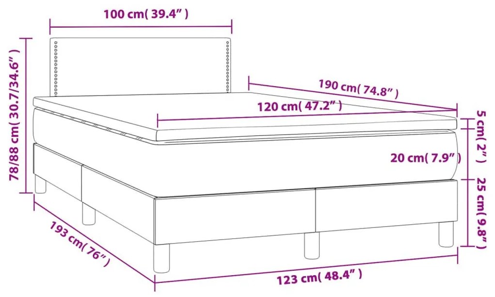 Κρεβάτι Boxspring με Στρώμα Μπλε 120x190 εκ. Υφασμάτινο - Μπλε