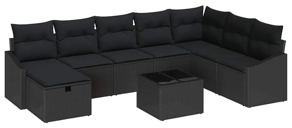 vidaXL Σετ Καναπέ Κήπου με μαξιλάρι 9 pcs Μαύρο Πολυ ράταν
