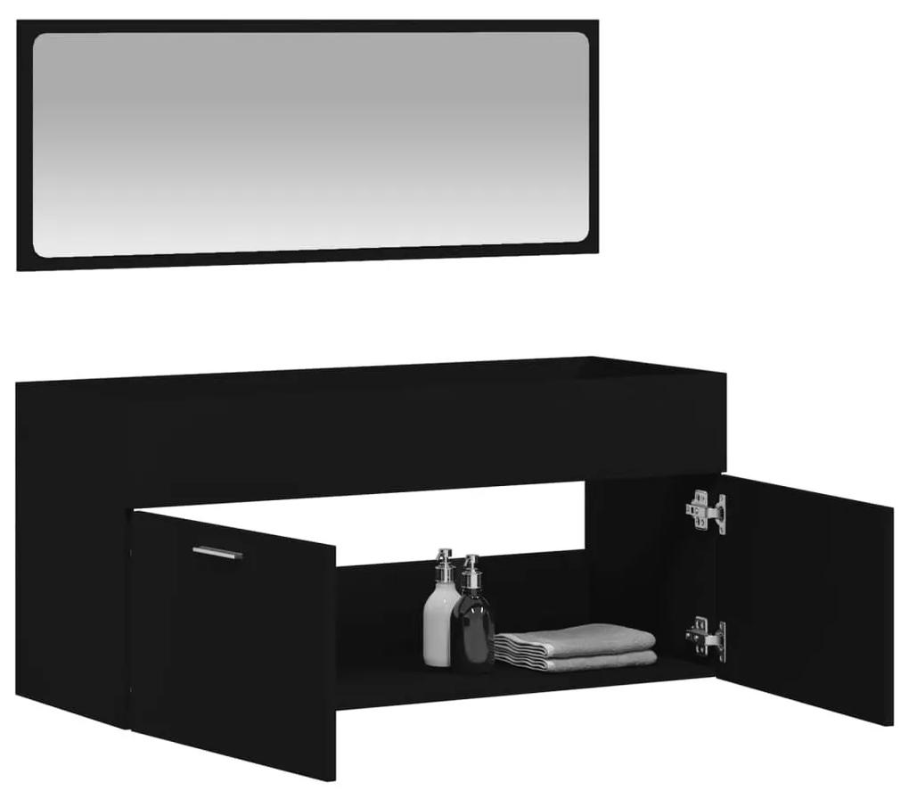 Ντουλάπι Μπάνιου με Καθρέφτη Μαύρο από Επεξεργασμένο Ξύλο - Μαύρο