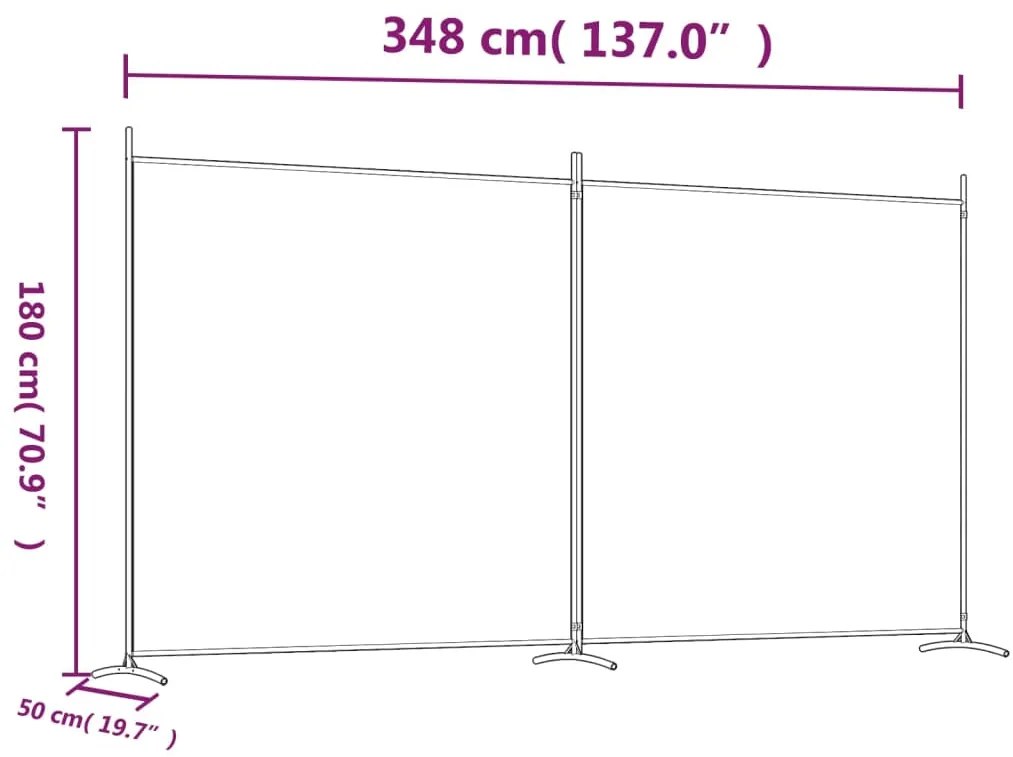 Διαχωριστικό Δωματίου με 2 Πάνελ Λευκό 348 x 180 εκ. από Ύφασμα - Λευκό