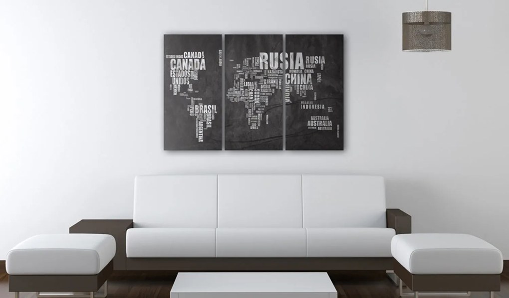 Πίνακας - Map of the World (Spanish language) - triptych 90x60