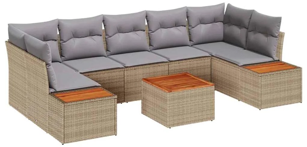 vidaXL Σετ Καναπέ Κήπου με μαξιλάρι 8 pcs Μπεζ Πολυ ράταν