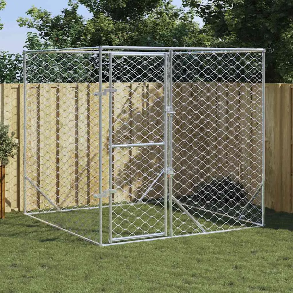 vidaXL Κλουβί Σκύλου Εξωτερ. Χώρου Ασημί 2x2x2 μ. Γαλβανισμένο Ατσάλι