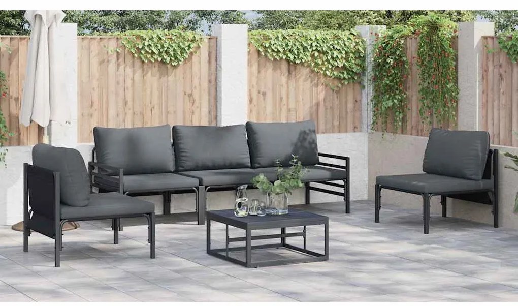 vidaXL Σετ Καναπέ Κήπου με μαξιλάρι 6 pcs Μαύρο Ατσάλι