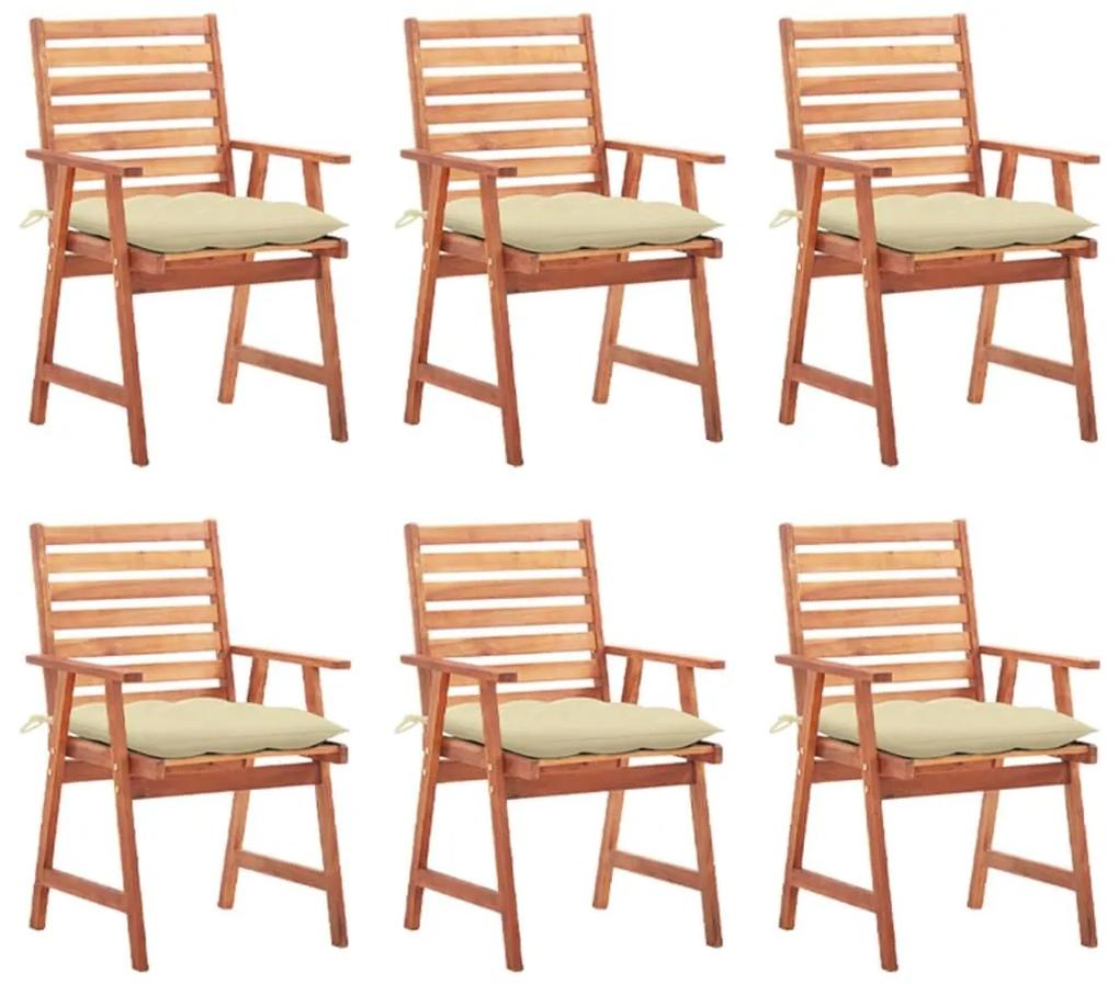 Καρέκλες Τραπεζαρίας Εξ. Χώρου 6 τεμ. Ξύλο Ακακίας με Μαξιλάρια - Κρεμ