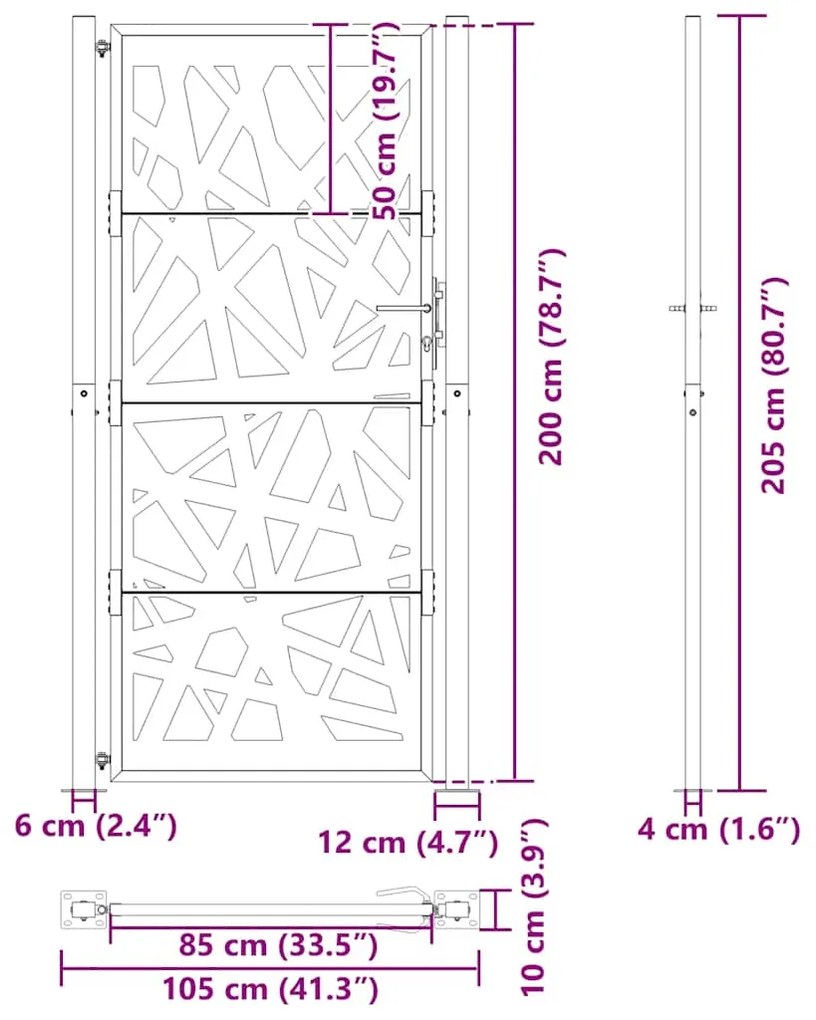 Πύλη κήπου Μαύρη 105x205 cm Ατσάλινη ελαφριά σχεδίαση - Μαύρο