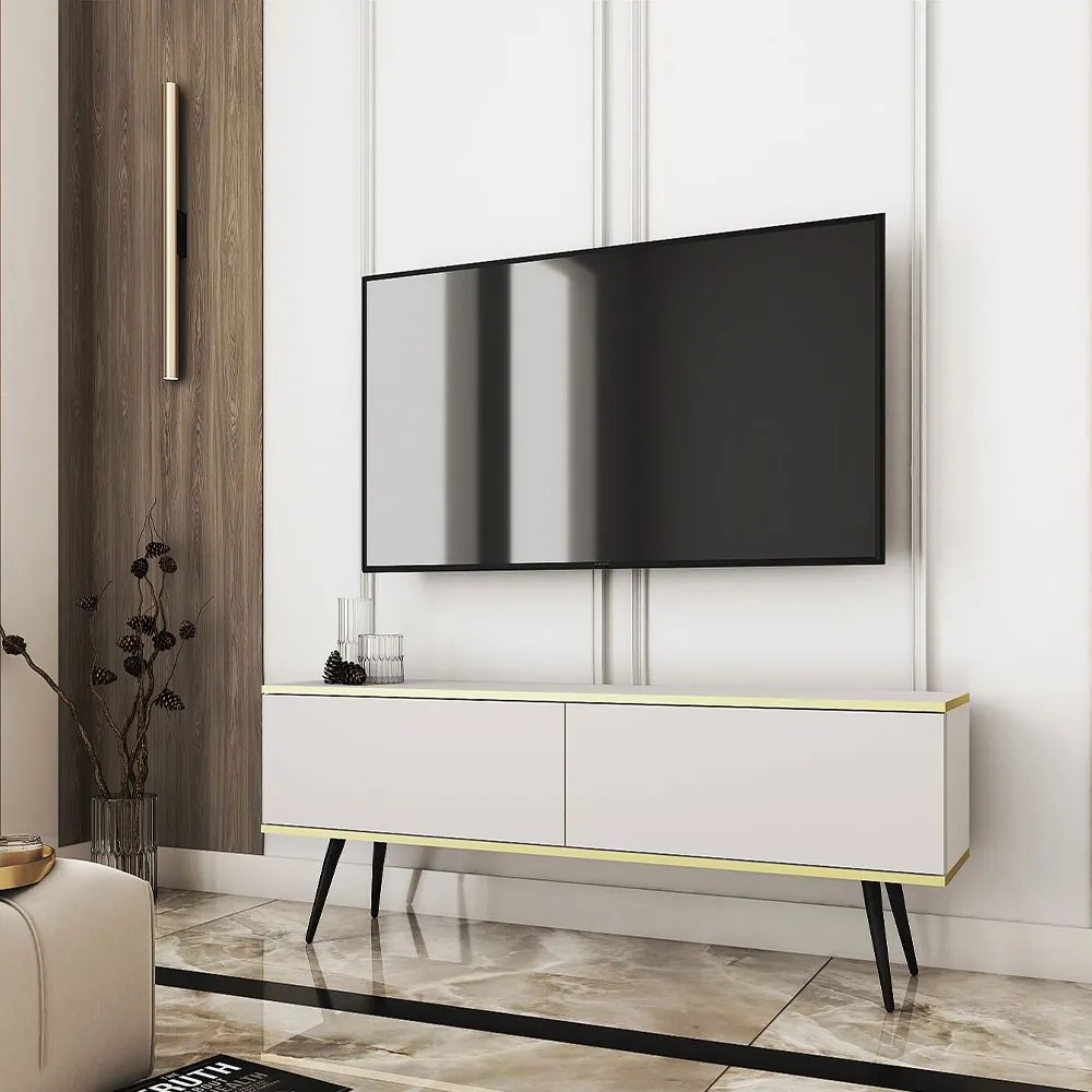 Έπιπλο Τηλεόρασης Oro STVb+BL 135x32x53cm White-Black