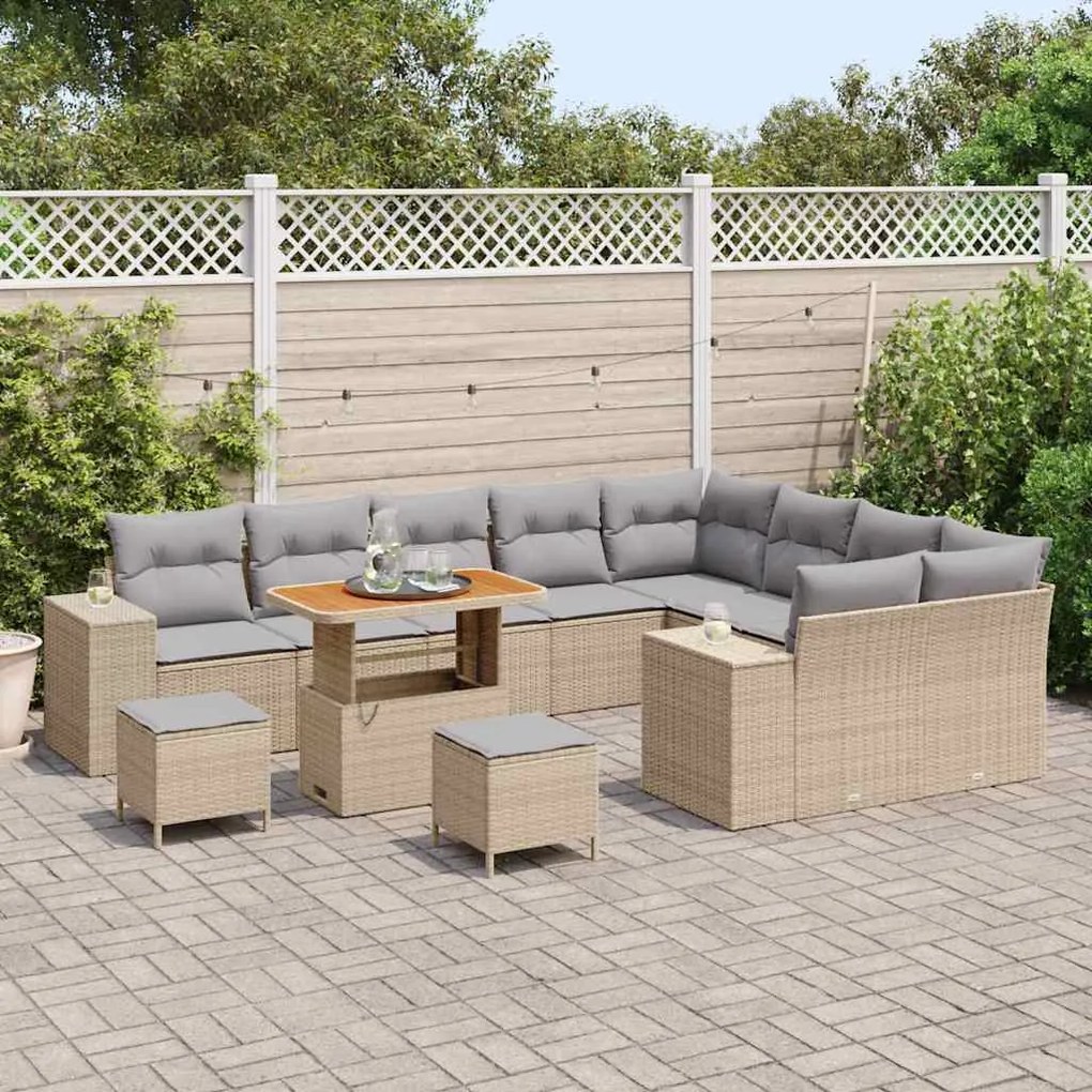 vidaXL Σετ Καναπέ Κήπου 12 pcs Μπεζ, Ανοιχτό Γκρι 90 x 55 x 71 cm