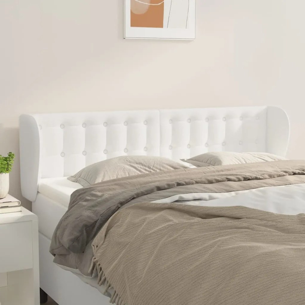 vidaXL Κεφαλάρι με Πτερύγια Λευκό 147 x 23 x 78/88 εκ. Συνθετικό Δέρμα