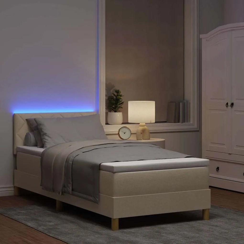 vidaXL Κρεβάτι με ελατήρια με στρώμα Κρεμ 90 x 200 cm ύφασμα