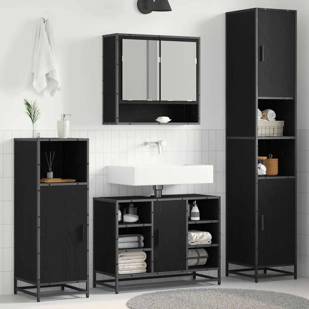 vidaXL Ντουλάπι Μπάνιου με ράφι Μαύρη δρυς 35 x 37.5 x 188.5 εκατοστά