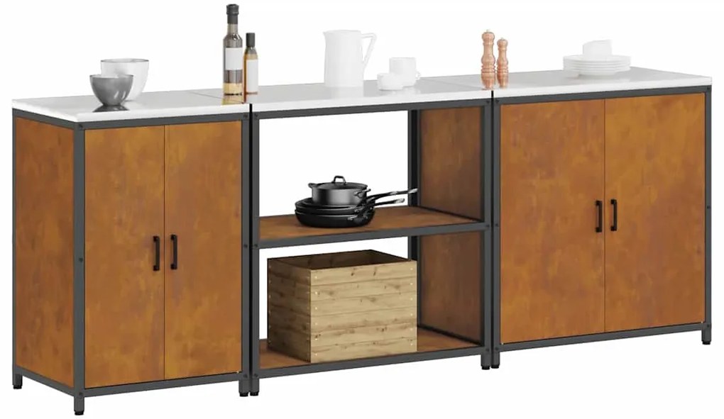 vidaXL Σετ Αποθήκευσης Κουζίνας με ράφι Άλλο 3 pcs Σκ rusty Ατσάλι
