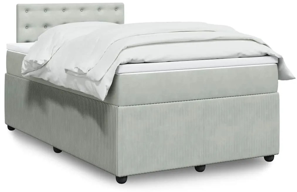 vidaXL Κρεβάτι Boxspring με Στρώμα Ανοιχτό Γκρι 120x200 εκ. Βελούδινο