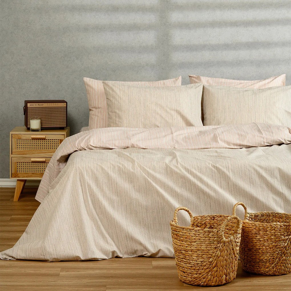 Σεντόνια Υπέρδιπλα (Σετ) Melinen Casual Line Nika Ecru-Beige Μπεζ Με Λάστιχο 160x200+32